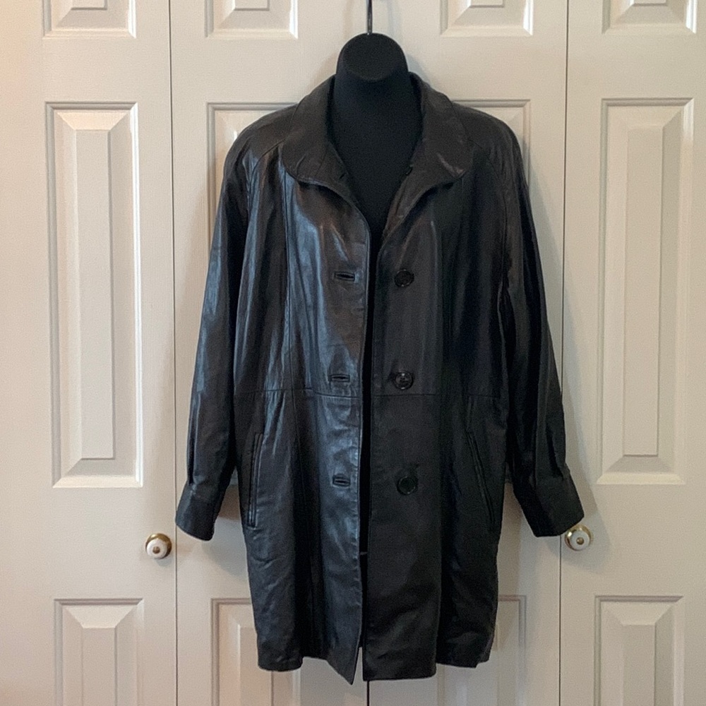 Black Leather 3/4’s Length Coat ~